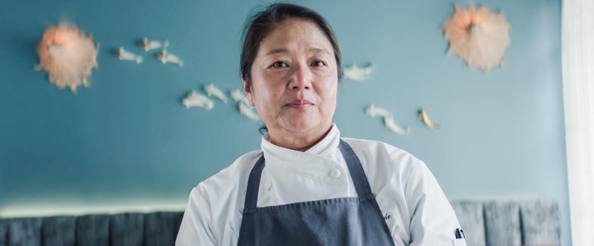 This is an image of Yulanda Santos, the esteemed pastry chef at Aubergine Carmel