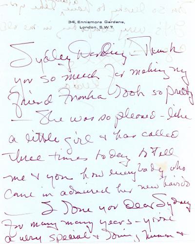 Letter from Ava Gardner to Sydney Guilaroff