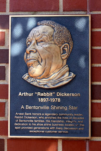 A bronze plaque states Arthur "Rabbit" Dickerson 1897-1978 A Bentonville Shining Star with a portrait in relief.