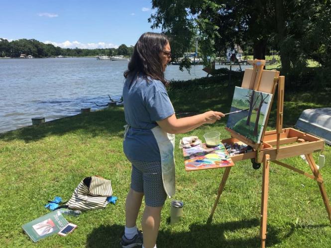 Plein Air artist paints by the water in Deale, MD