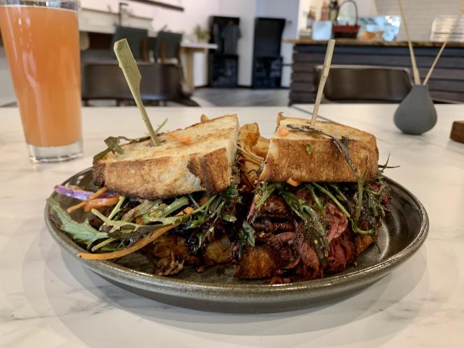 Watermelon Kombucha and a Bistro Sandwich from In Grano.