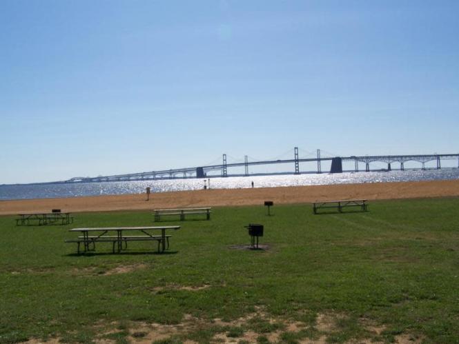 Sandy Point view across the picnic table area and beaches.