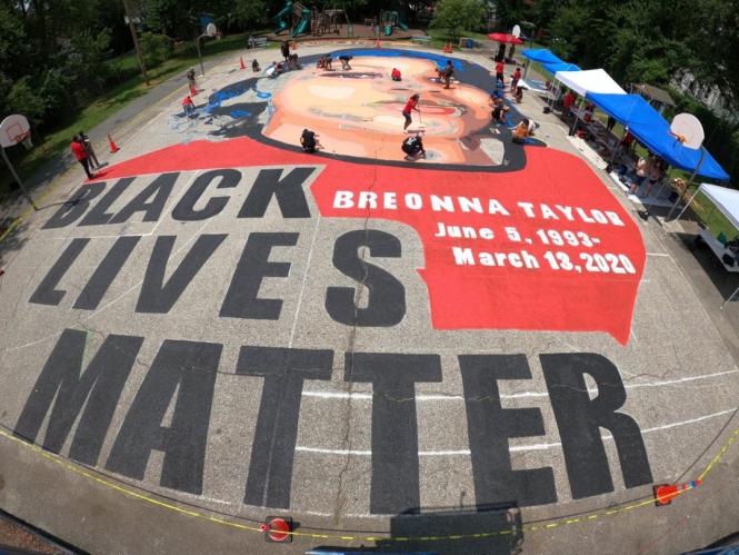 Aerial footage of Breonna Taylor Mural.