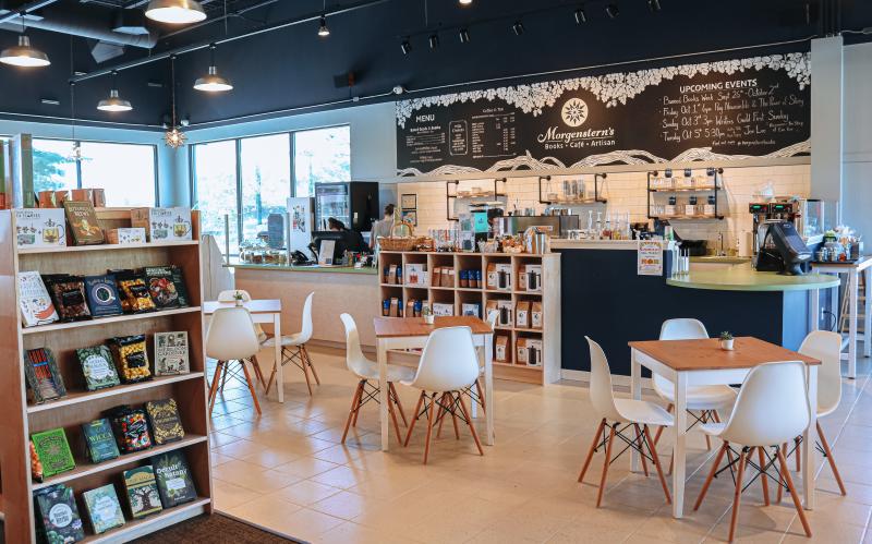 A view of the cafe and coffee bar at Morgenstern Books