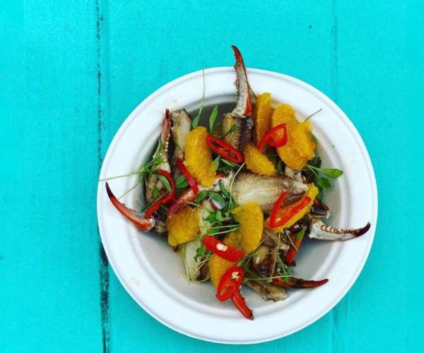 Get Your Mom And Dim Sum - Marinated Crab Claws with Persimmons, Fresno Chilis and Herbs