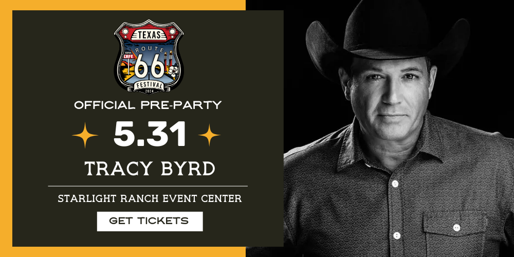 graphic promoting the Tracy Byrd Kick Off Event the the Texas Route 66 Festival at Starlight Ranch Event Center