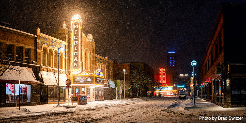 Michigan Theater in the snow