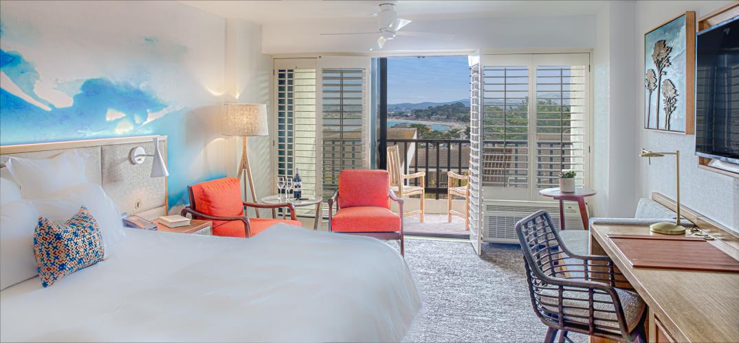 Interior of a guest room at Portola Hotel & Spa