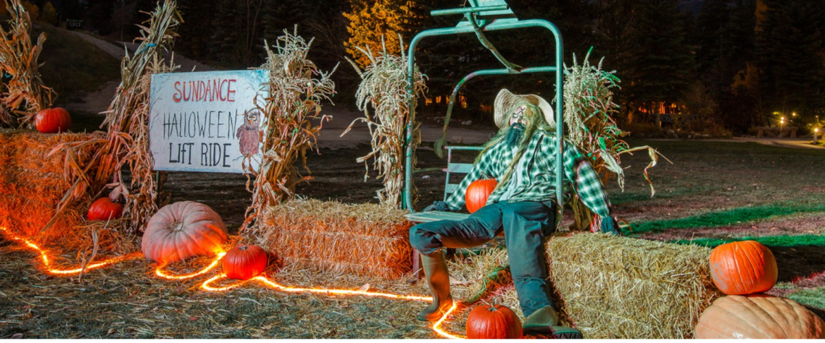 Halloween lift ride with scarecrow on the lift