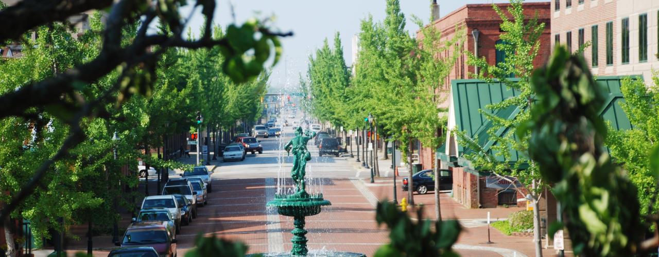 downtown augusta street with fountain
