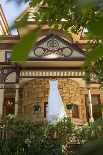 Wedding dress hanging at Historic Ivinson Mansion venue