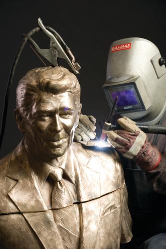 Crafter working on a statue at Carolina Bronze in Seagrove