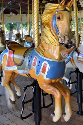 Lead horse on carousel with blue jewels on his coat
