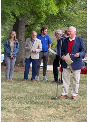 Photo of Liberty Mayor, Filmore York, speaking at the dedication ceremony
