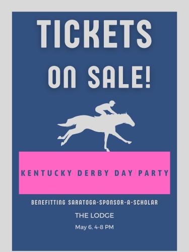 Blue poster advertising Kentucky Derby Part for Saratoga Sponsor A Scholar