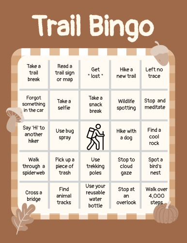 "Trail Bingo" card