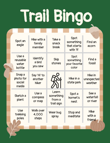 "Trail Bingo" card