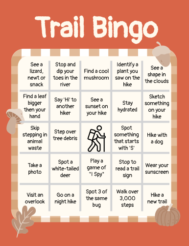 "Trail Bingo" card