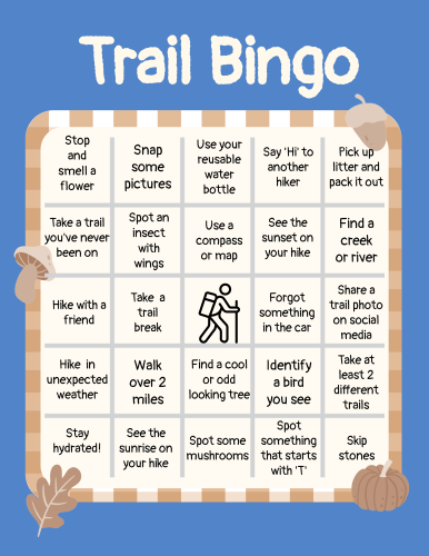"Trail Bingo" card
