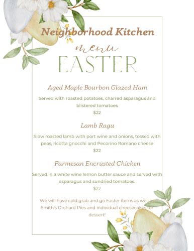 Printed Easter menu from Neighborhood Kitchen