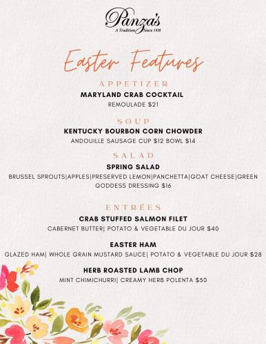 Printed Easter menu for Panza's