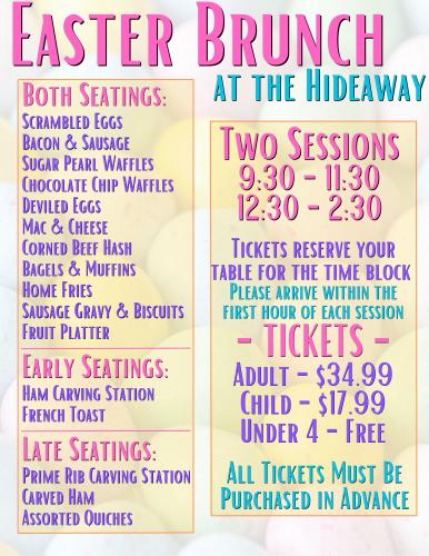 The printed Easter menu for the Hideaway