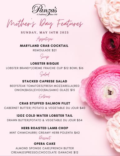 Panza's Mother's Day menu
