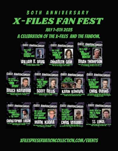 Black poster highlighting the celebrities attending X-Files Fan Fest