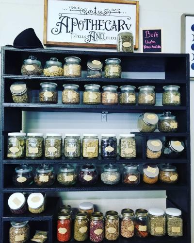 A display of herbs and seeds at the Raven’s Roost Boutique.