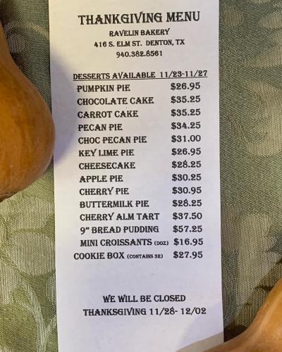 Ravelin Thanksgiving Menu 2024