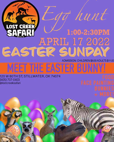 An infographic for an egg hunt at Lost Creek Safari for Easter 2022