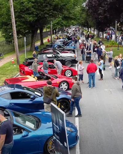 Multiple cars lined up on display along Union Ave