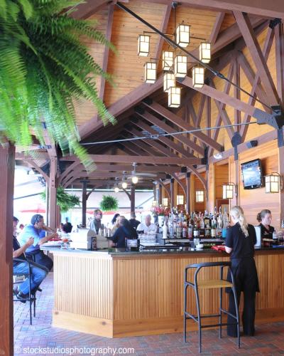 Long shot of wooden outdoor bar at Fasig Tipton in Saratoga Springs