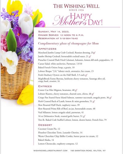 Printed menu Mother's Day menu printed.