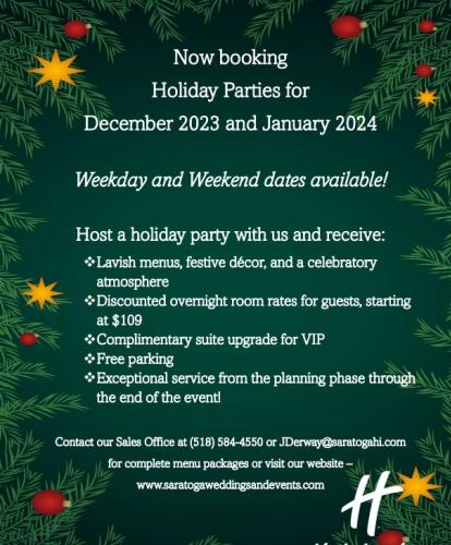 Green holiday flyer for  Holiday Inn listing perks