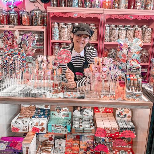 Woman at front counter of New Albany Sugar Shoppe 