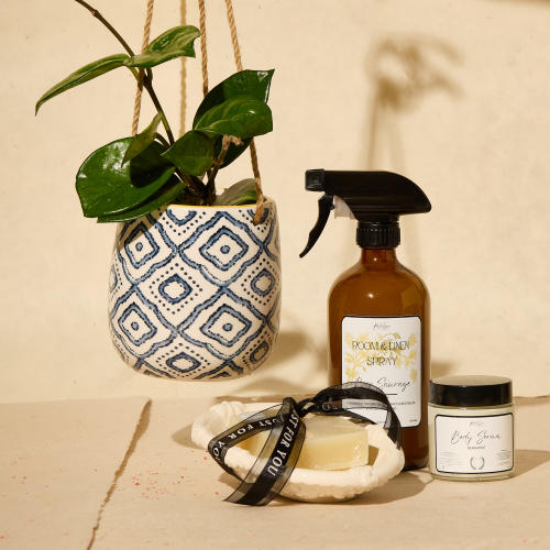 Room & Linen Spray, Body Serum, and bar soap