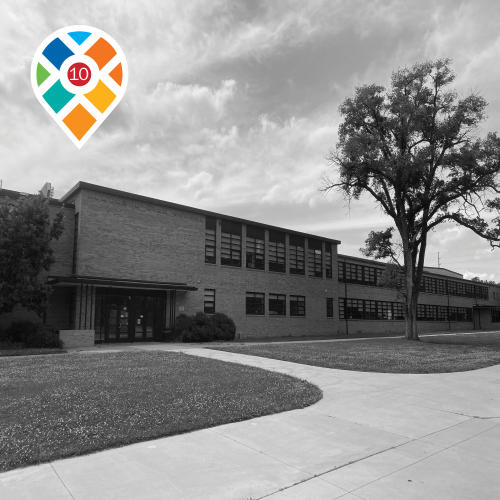 Black and white photo of Lawrence High School, Lawrence, KS