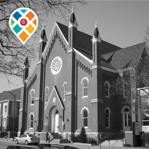 Black and white photo of Plymouth Congregational Church, Lawrence, KS