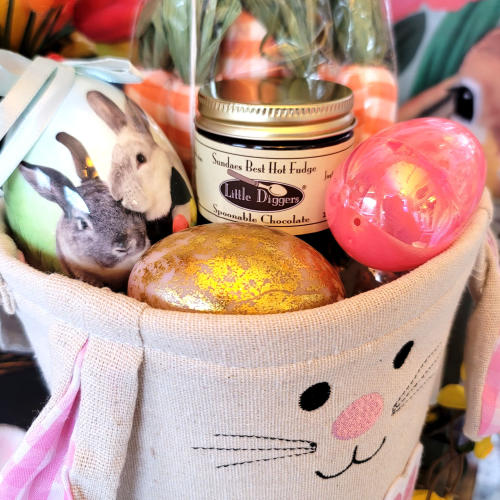 easter basket with eggs and bunnys