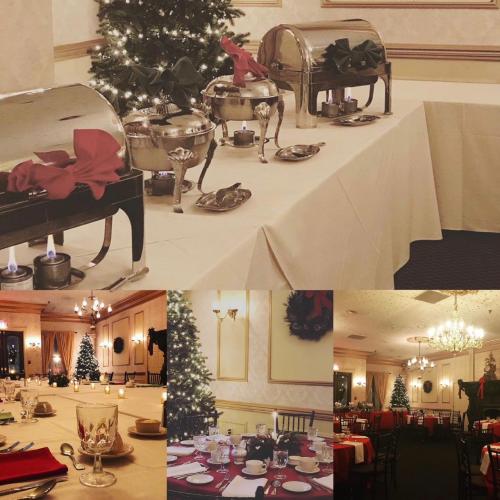 Four-photo collage of various holiday decor scenes
