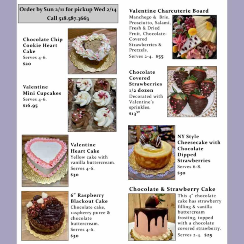 Valentines day themed bakery items