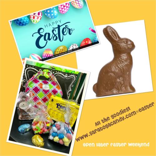 Easter flyer with chocolate bunny and candy