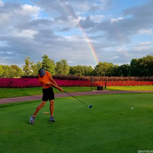 golfing, rainbow, green