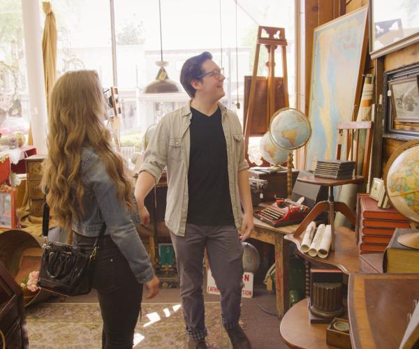 Couple shopping at antiques stores