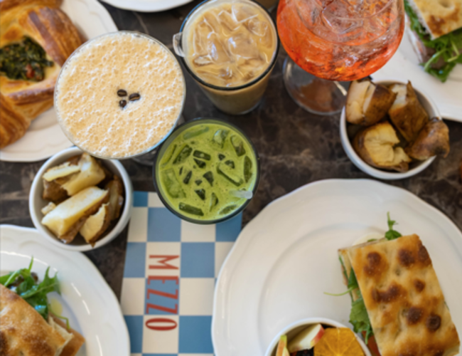 A display of food and drink at Mezzo Bakeshop