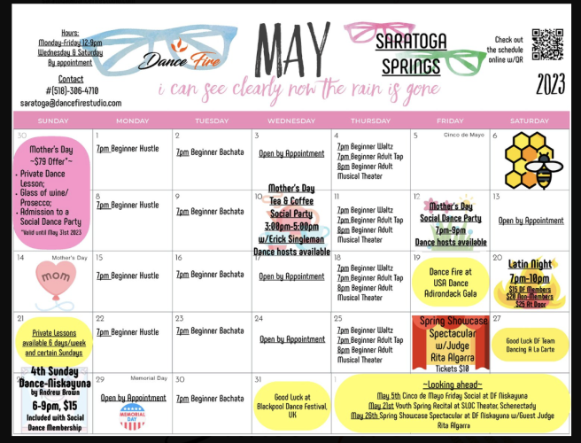 Dance Fire May calendar for Mother's Day