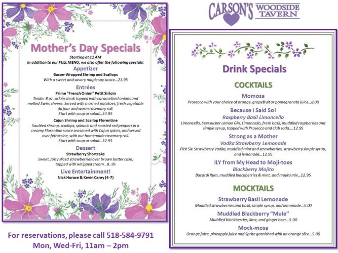 Carson's Mother's Day menu