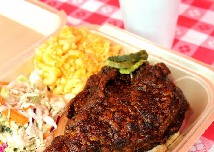 Box of takeout chicken and sides from Hot Chicken Takeover