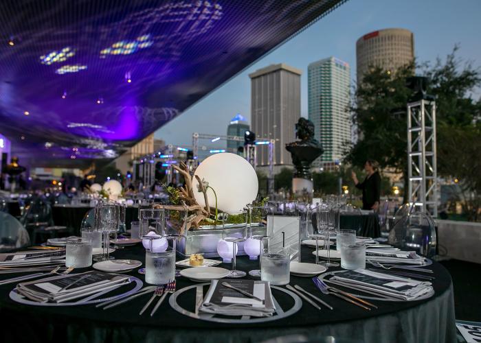 Private event hosted at the Tampa Museum of Art overlooking the downtown Tampa skyline.